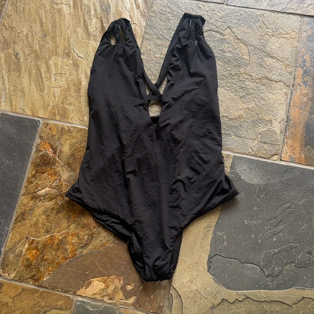 Becca by Rebecca Virtue Black One Piece Swimsuit Plunging V Neckline Size XXL